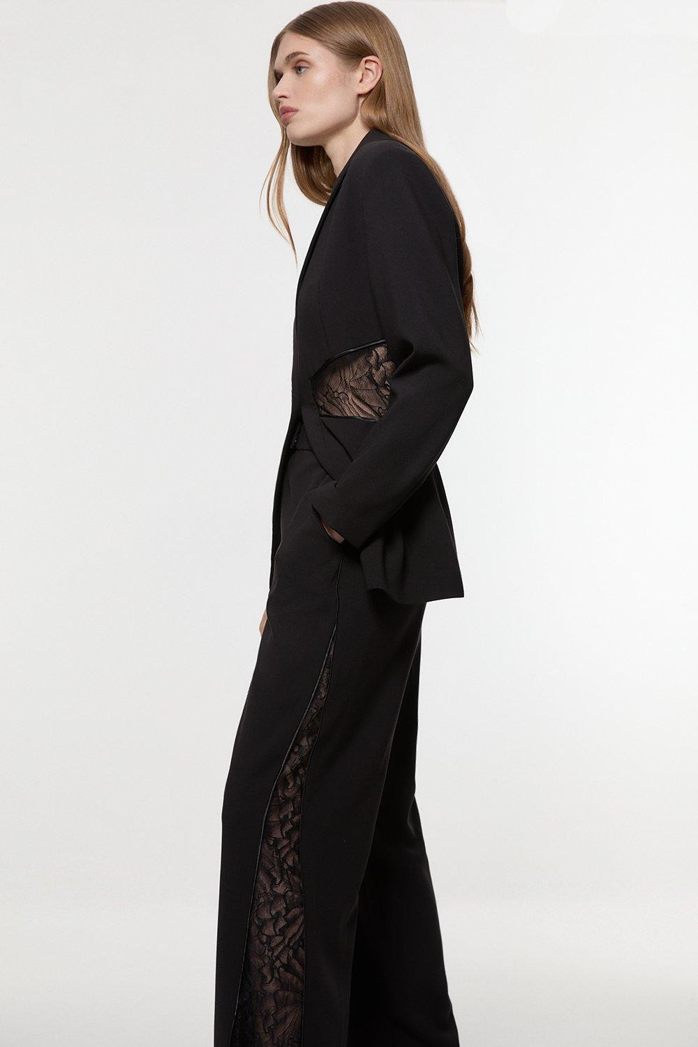 Tailored Lace Detail Straight Leg Trousers | Karen Millen UK + IE + DE + NL