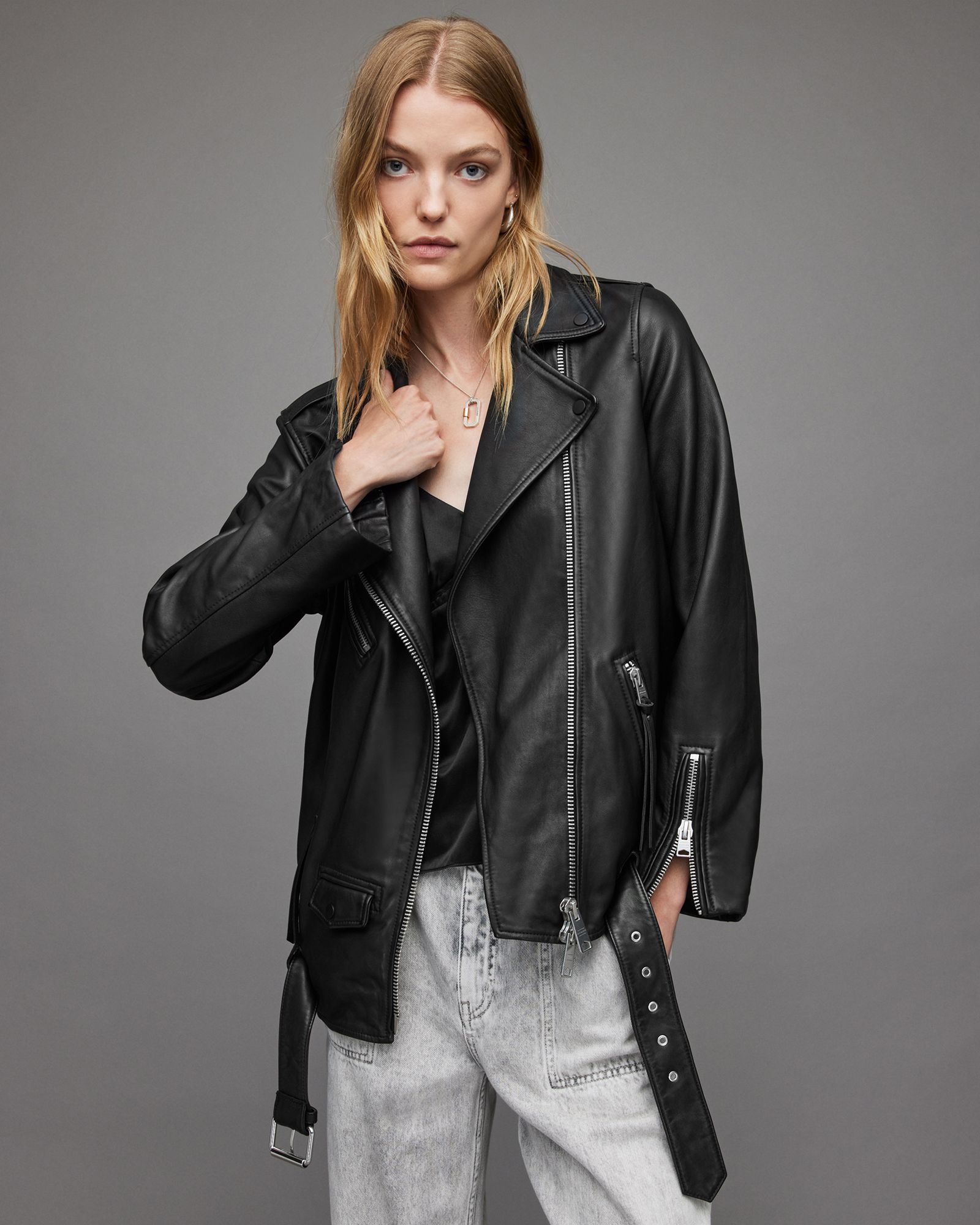 Billie Oversized Leather Biker Jacket | AllSaints US