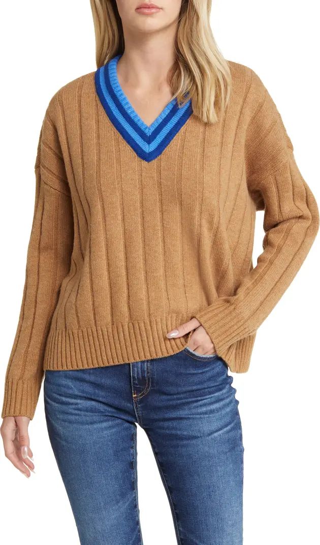Madewell Tipped V-Neck Oversize Wool Blend Sweater | Nordstrom | Nordstrom