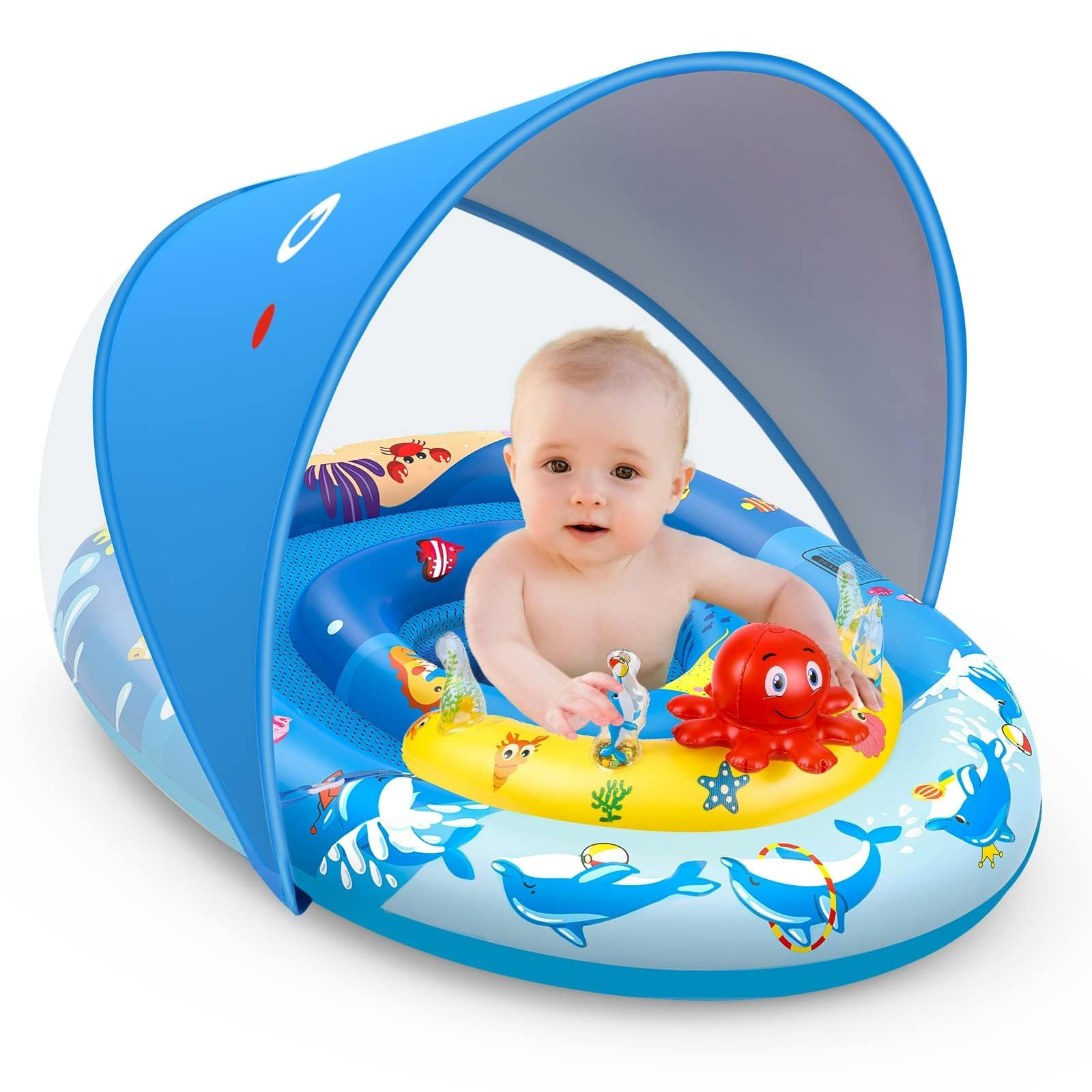 Amazon.com: EZIGO Baby Pool Float with Canopy UPF50+ Sun Protection, Inflatable Kids Pool Floats ... | Amazon (US)
