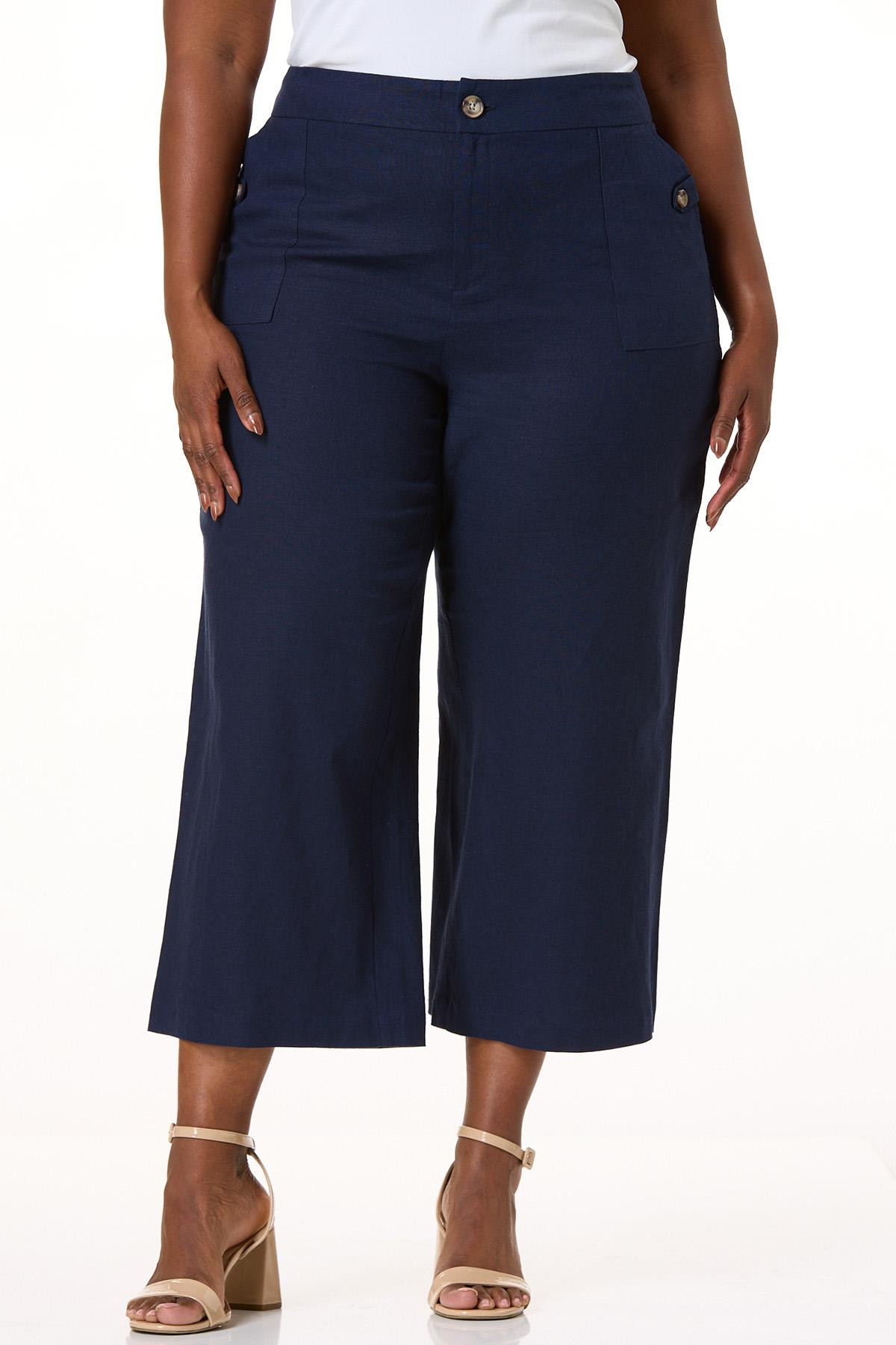 Plus Size Cropped Dressy Linen Pants | Cato Fashions