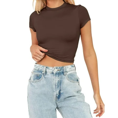 Brown Womens Shirts Summer Polyester T-Shirts for Women Short Sleeve Plain T Shirts for Women Tight M Casual Tops for Women Crew Neck Tee Shirts for Women Loose Fit Fashion Teacher Shirt | Walmart (US)