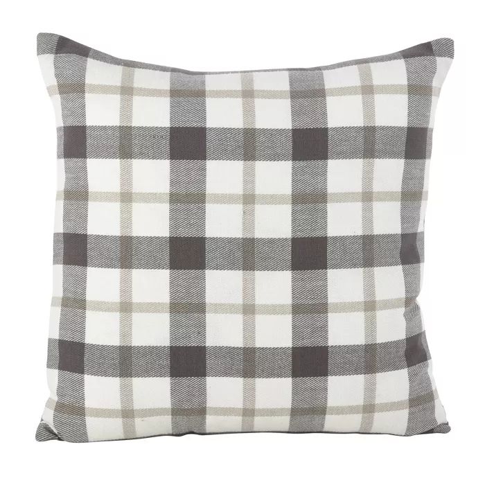 Plaid Down Filled Throw Pillow Gray - Saro Lifestyle | Target