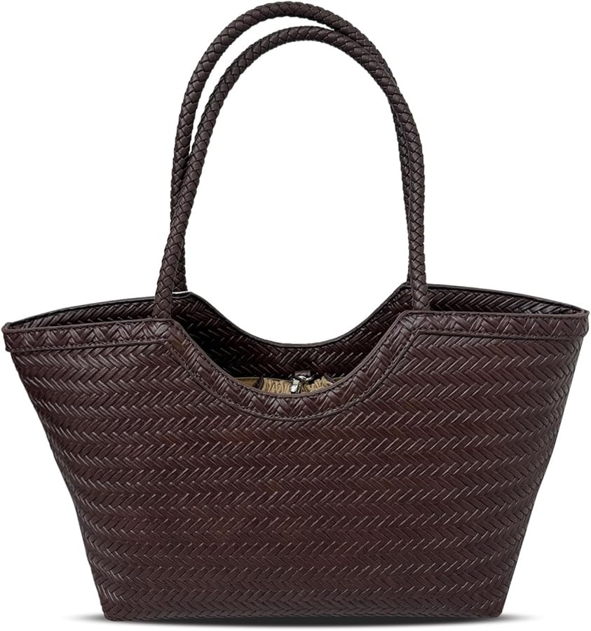 Woven Leather Tote Bag with Inner Pouch, Large Capacity Shoulder Bag for Daily Use, Shopping, Tra... | Amazon (US)