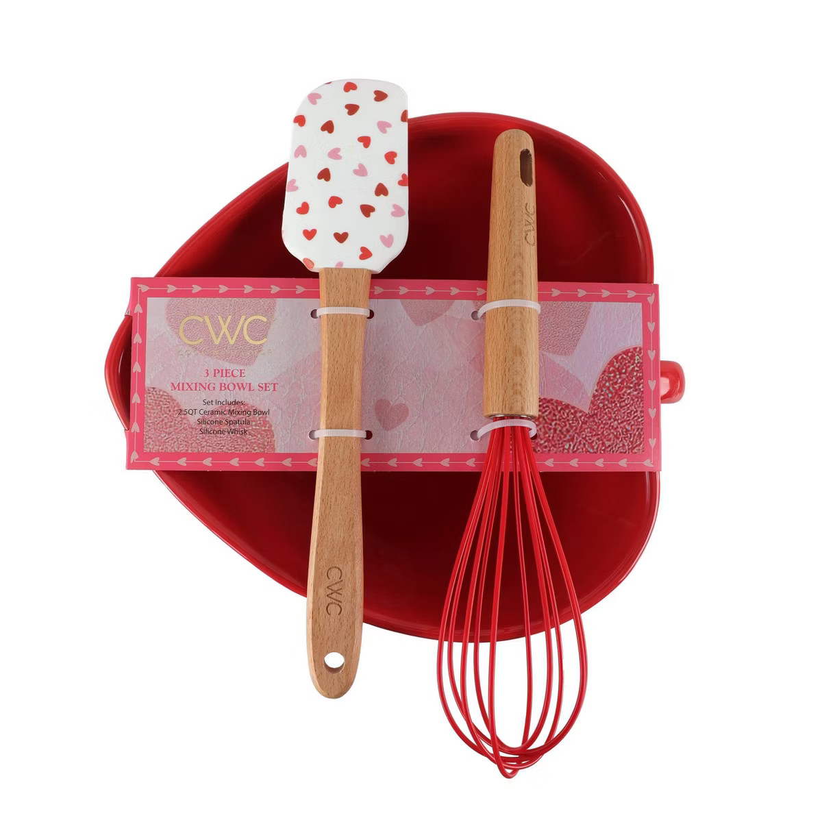 Cook With Color 3pc Heart-Shaped Mixing Bowl, Whisk, and Silicone Spatula Baking Se Red | Target