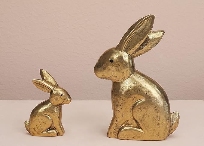 WONDROUS' DECO Wooden Golden Easter Bunny Figurines, Small Decorative Easter Bunny Statue Set of ... | Amazon (US)