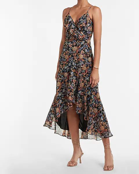 Floral Ruffle Wrap Hi-Lo Maxi Dress | Express