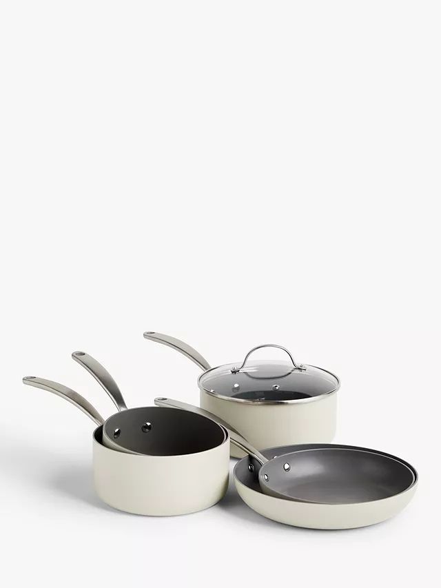 John LewisCountry Non-Stick Lidded Saucepan & Frying Pan Set, 5 Piece, Natural | John Lewis (UK)