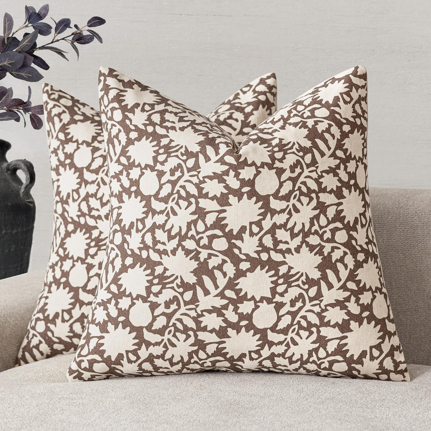 Foindtower Set of 2 Decorative Neutral Floral Throw Pillow Covers Accent Farmhouse Cushion Covers... | Amazon (US)