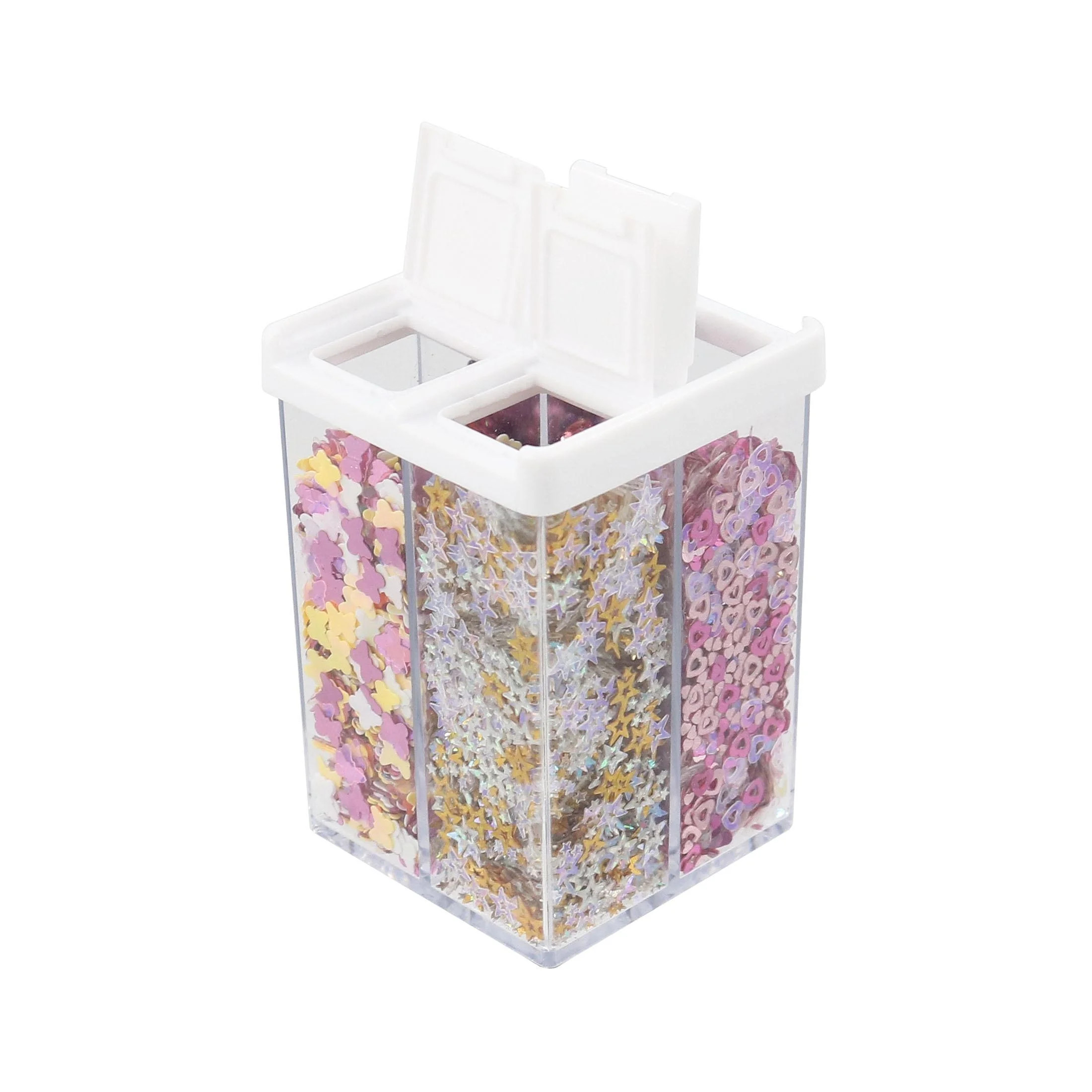 Hello Hobby Sparkling Confetti-Style Multi-color Glitter Shapes, Stackable 4-Compartment, 1.92 oz | Walmart (US)