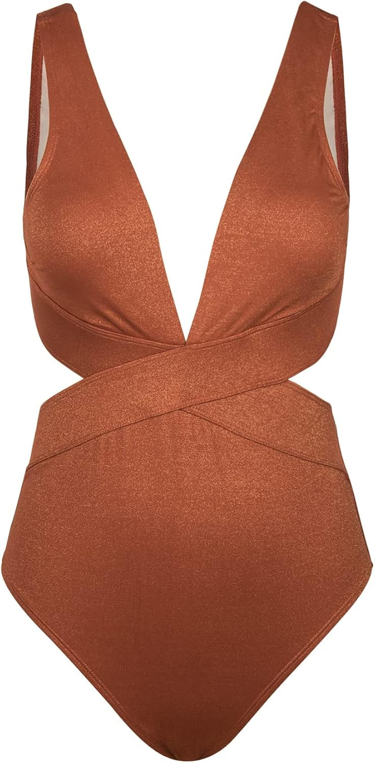 CUPSHE One Piece Swimsuit for Women Bathing Suit V Neck Cutout Sexy Swimwear Wide Straps Back Hoo... | Amazon (US)