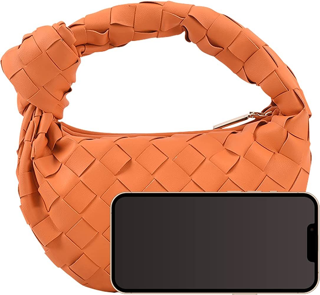 JYG Knoted Woven Handbag for Women Fashion Designer Ladies Hobo Bag Bucket Purse Faux Leather (Or... | Amazon (US)