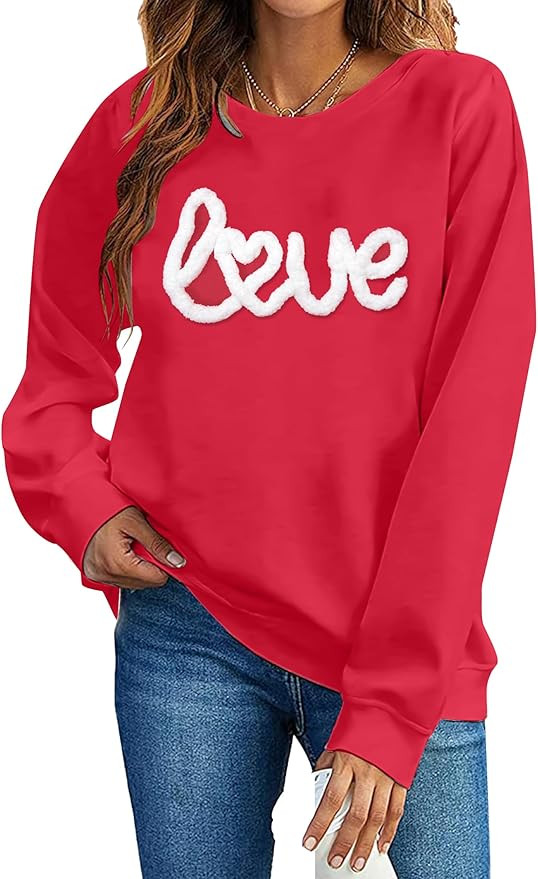 KIMSOONG Valentine's Day Sweatshirts Women Oversized Love Heart Tshirts Embroidered Teen Girl's V... | Amazon (CA)