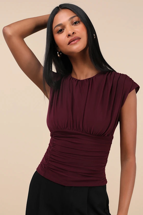 Cute Allure Plum Purple Mesh Backless Ruched Top | Lulus