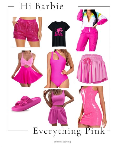 Barbie. Barbie inspired clothing. Barbie women’s clothes. Barbie inspired slides. Pink women’s slides. Pink one piece swimsuit. Pink sequin shorts. Women’s tracksuit. Women’s pink tracksuit. Women’s two piece outfit. Women’s pink dresses. Lulu’s. Amazon Barbie inspired. Pink outfit. Amazon fashion. Barbie outfits. Amazon fashion finds. 

#LTKFind #LTKunder50 #LTKstyletip