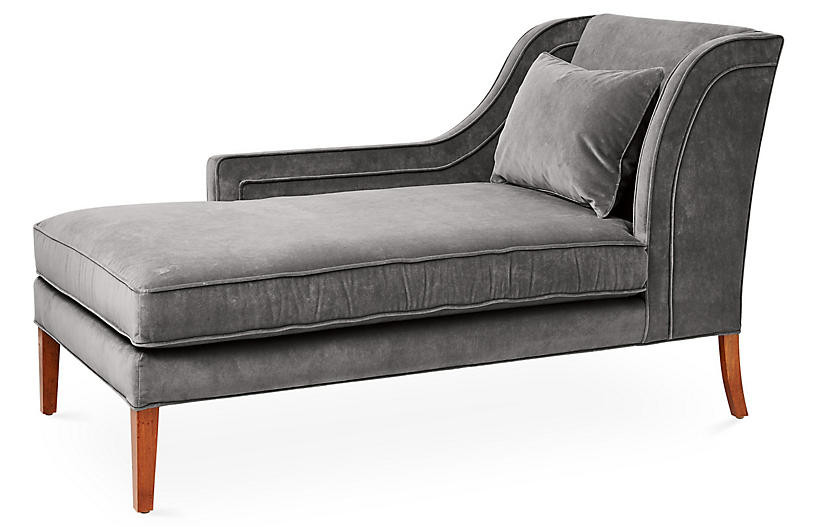 Roslin Left-Facing Chaise, Light Gray Velvet | One Kings Lane