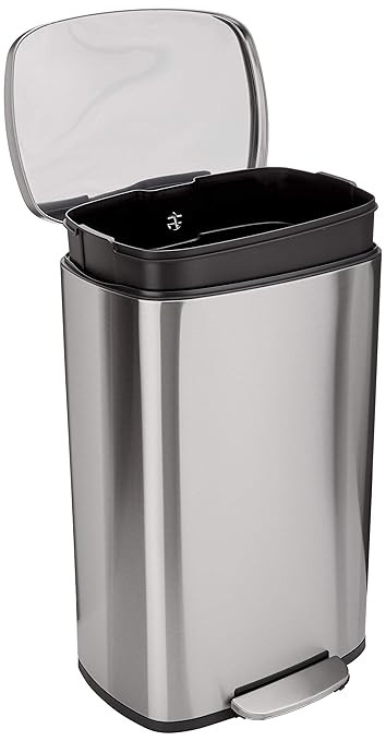 Amazon Basics Smudge Resistant Rectangular Trash Can With Soft-Close Foot Pedal, Brushed Stainles... | Amazon (US)