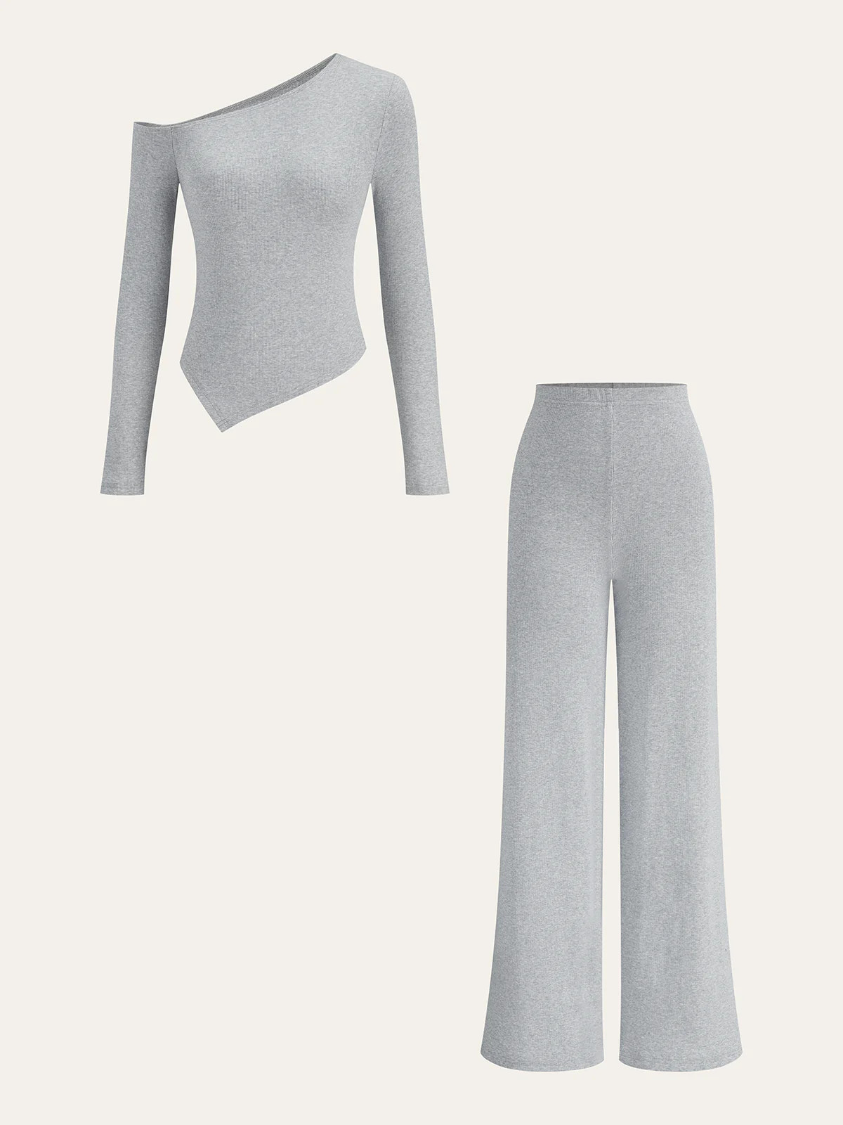 One-Shoulder Long Sleeve Top and Pants Set | Commense