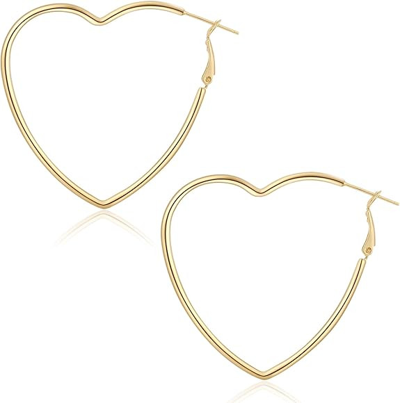ToHeart 14k Gold Hoop Earrings Heart Hoop Earrings for Womens | Teen Girls Sweet Love Heart Earri... | Amazon (US)