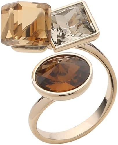 Dtja Geometric Crystal Statement Adjustable Open Ring for Women Girls Stacking Bezel Round Prince... | Amazon (US)