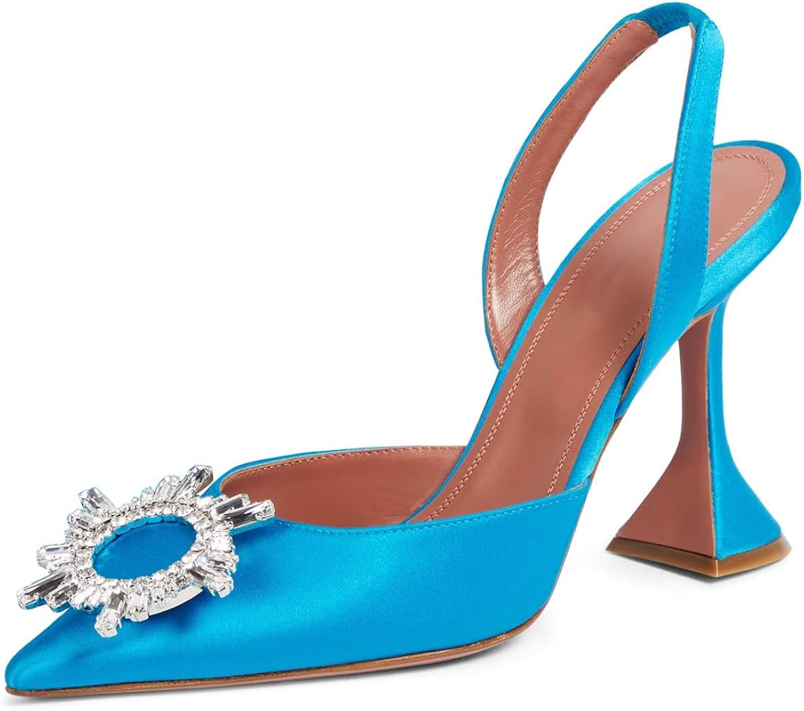 Arqa Women's High Heel Pumps Backless Slip-on Stilettos Rhinestone Sandals Satin Slingback Pump S... | Amazon (US)