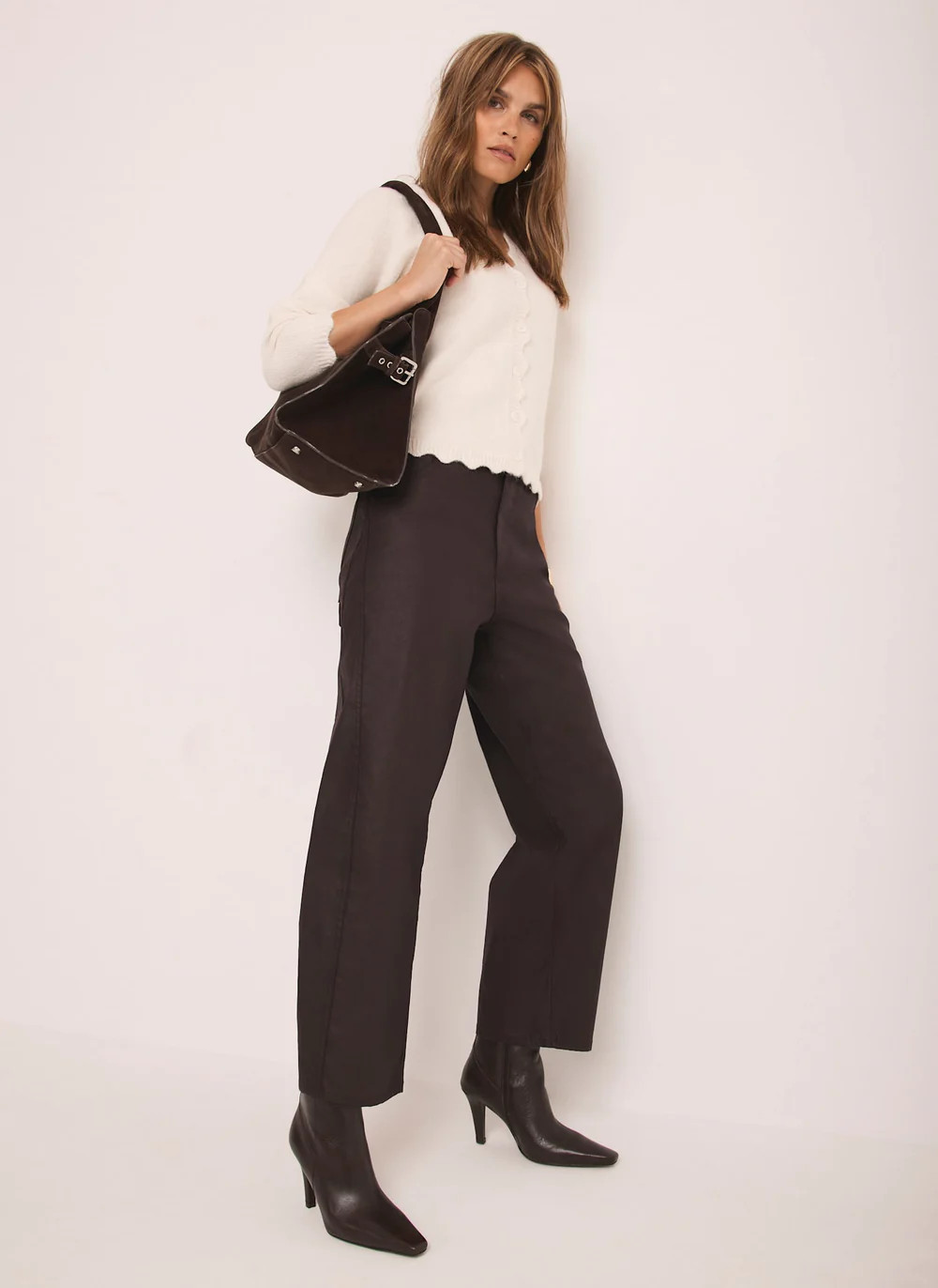 Brown Coated Barrel Leg Jean | Mint Velvet