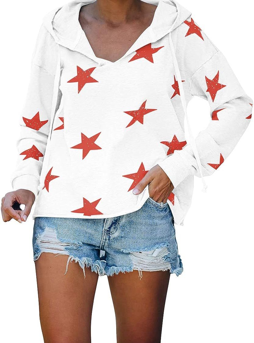 HAPCOPE Women's Long Sleeve V Neck Casual T-Shirt Star Print Hooded Sweater | Amazon (US)