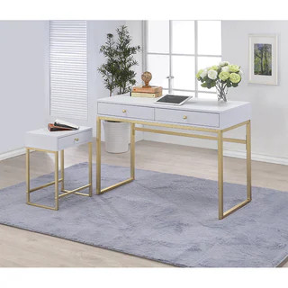 Silver Orchid Heston White & Brass Desk | Bed Bath & Beyond
