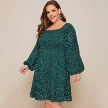 Plus Polka Dot Lantern Sleeve A-line Dress | SHEIN
