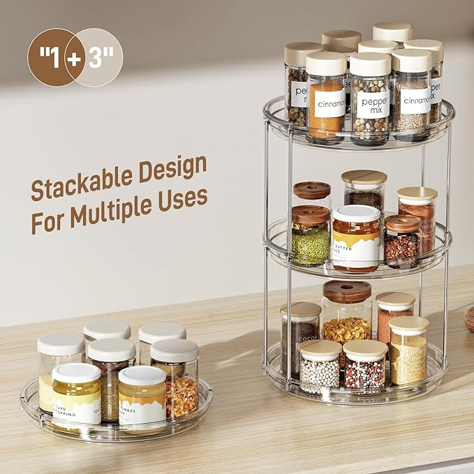 LAMU 2 Tier Lazy Susan Turntable Organizer 9.25'' Rotating Spice Rack Organization for Cabinet, K... | Amazon (US)
