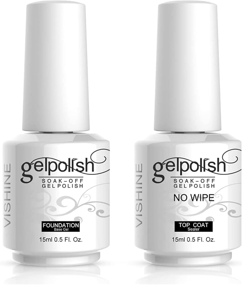 Vishine 15ml No Wipe Top Coat Base Coat Soak off UV LED Drying Long Lasting Shiny Nail Varnish Se... | Amazon (US)