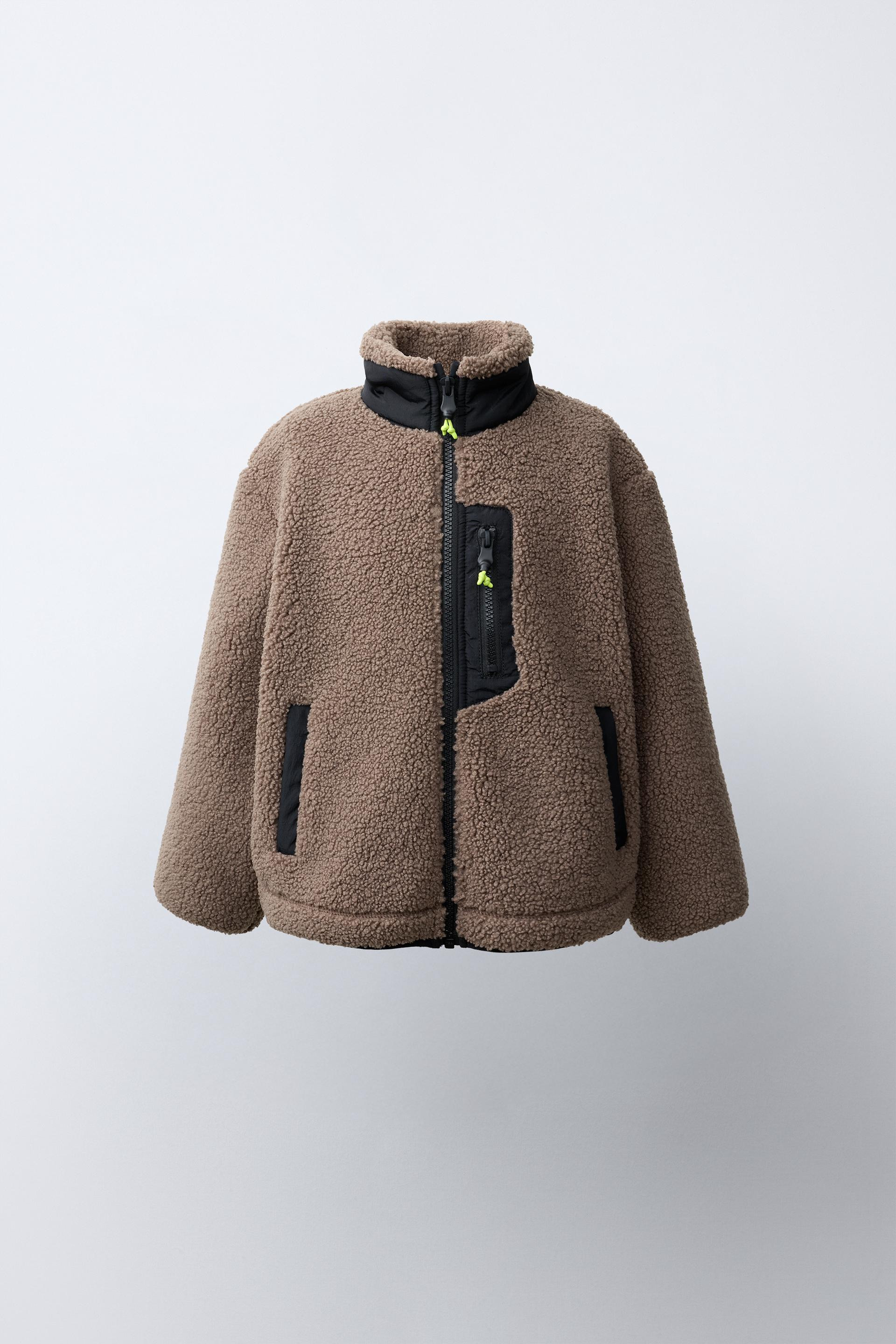 Zara - Contrast Fleece Jacket - Brown / Taupe - 1½ Years (33,9 Inches) - Kids | Zara US