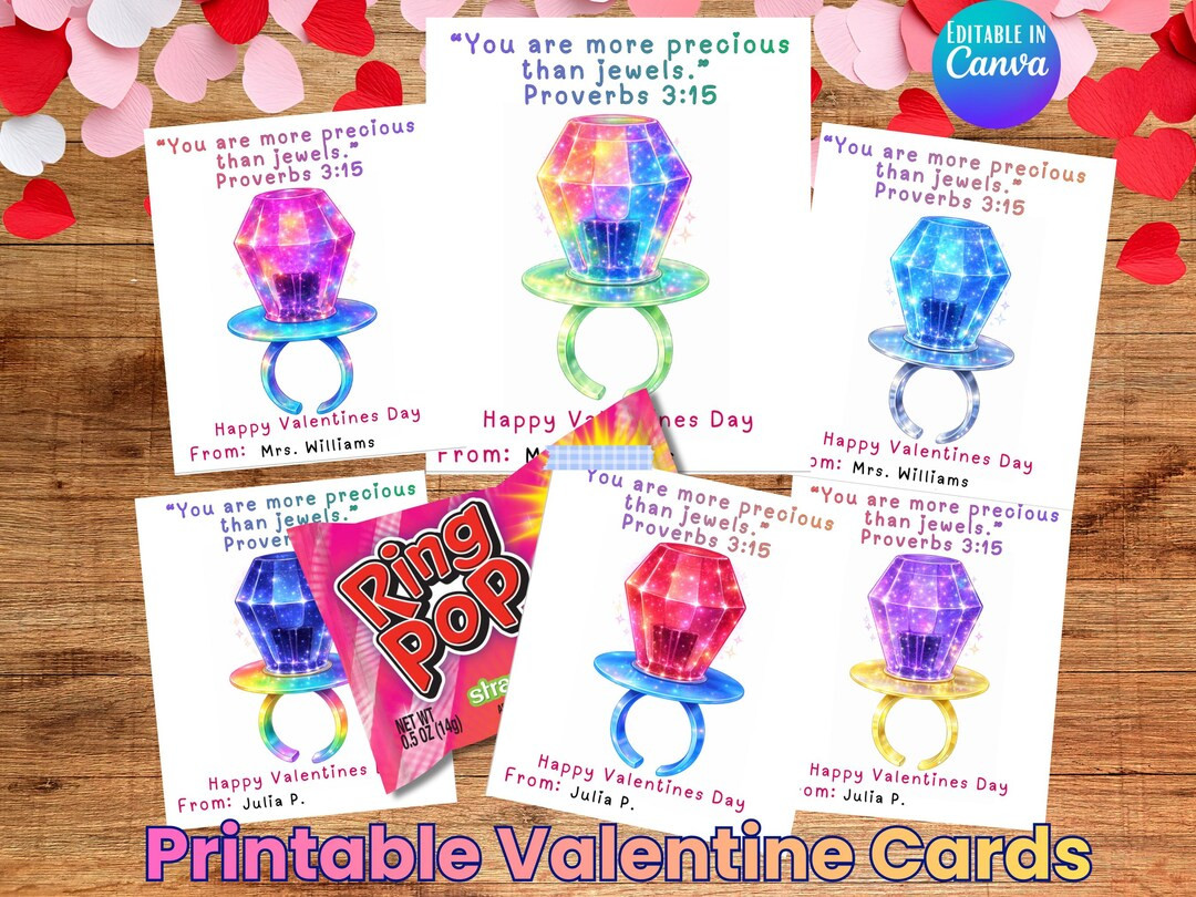 Christian Valentine Cards Printable, Church Ring Pop Kids Classroom Exchange, Sunday School Class... | Etsy (US)