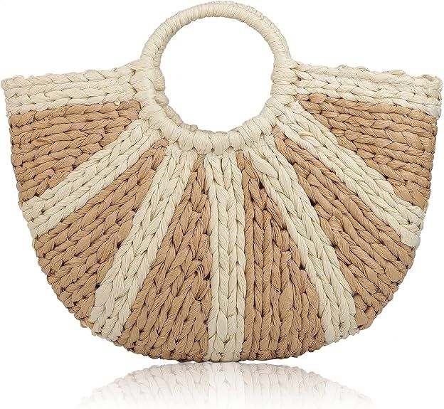 LUJENGEFA Beach Rattan Tote Bag for Women Hand-woven Straw Purse Summer Top Handle Handbag for Va... | Amazon (US)