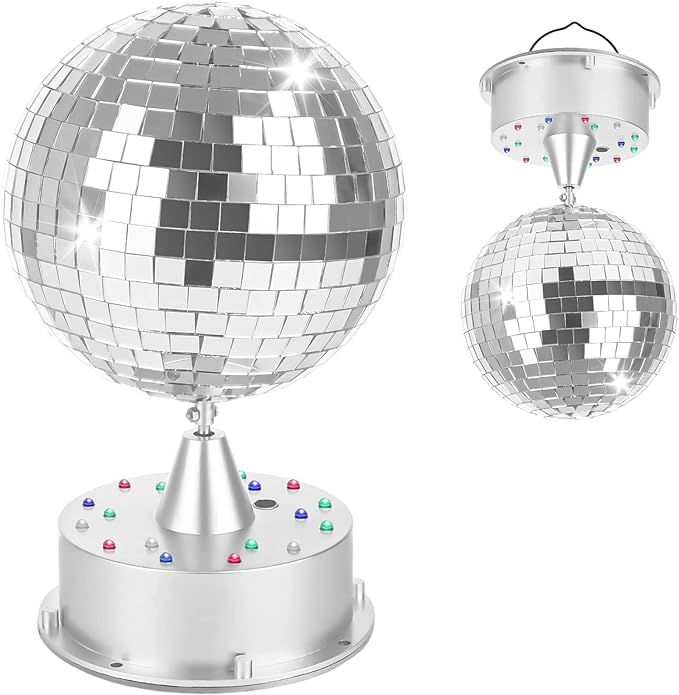 Mirror Ball Rotating Disco Ball 6RPM Electric Motor Base with Multi-Colored Strobe Bulbs Silver H... | Amazon (US)