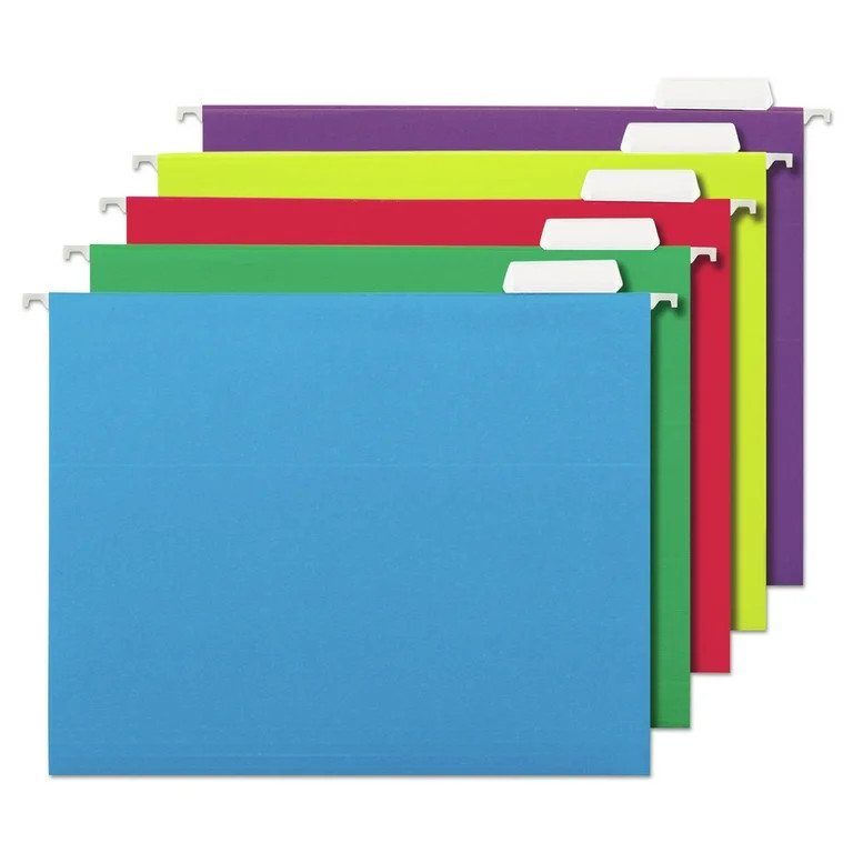 Universal 14121 Hanging File Folders- 1/5 Tab- 11 Point- Letter- Assorted Colors- 25/Box | Walmart (US)