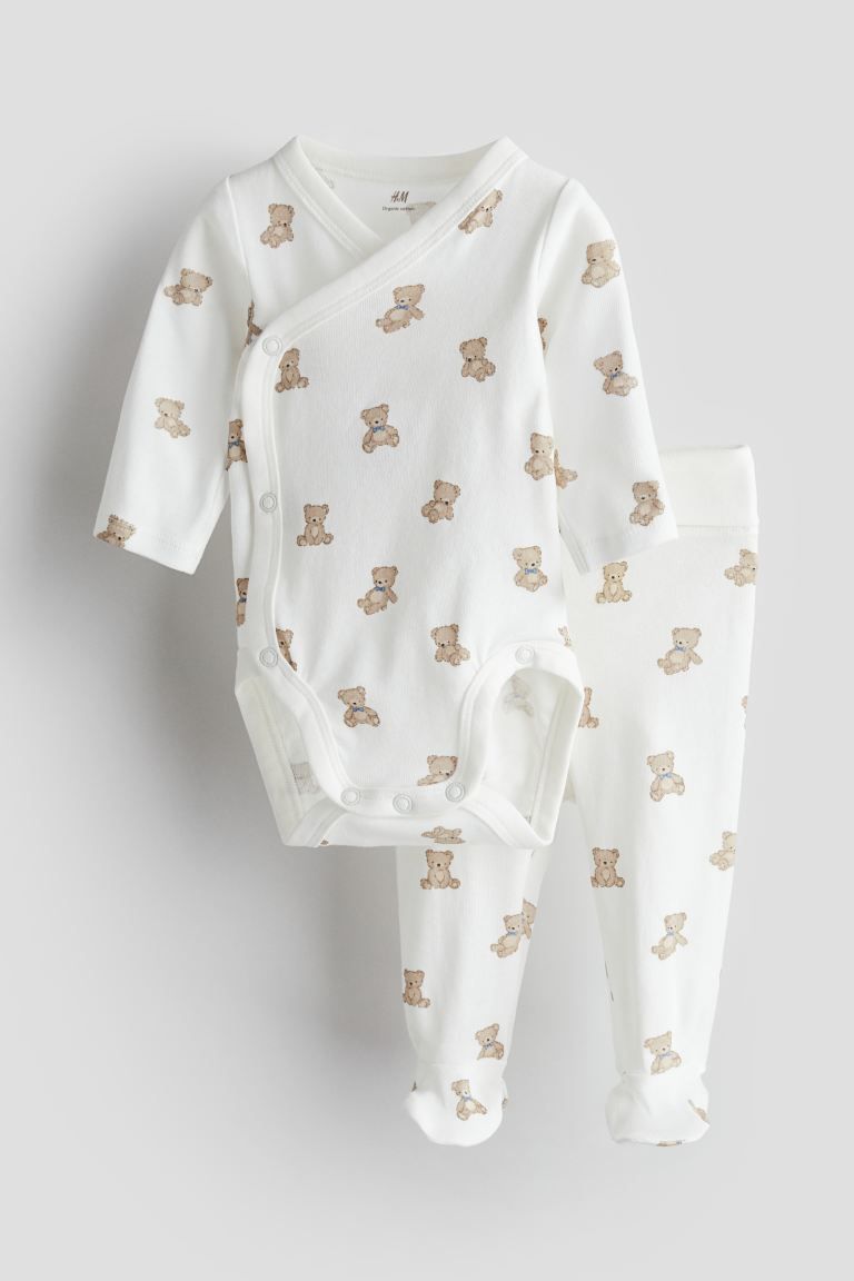 2-piece Cotton Set - White/teddy bears - Kids | H&M US | H&M (US + CA)