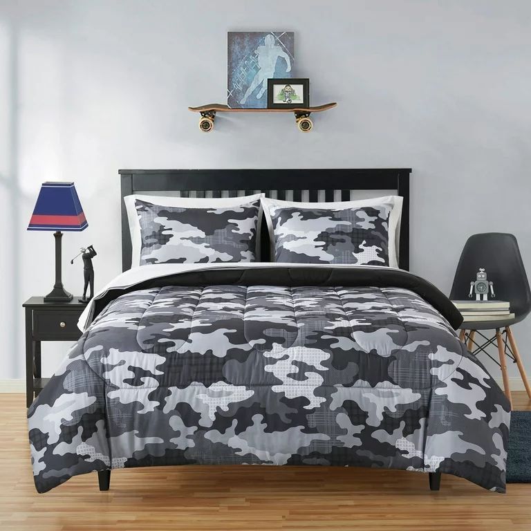 Your Zone Camouflage Twin Bedding Set for Kids, Grey, 5 Pieces with Storage Bag, Child, Unisex | Walmart (US)