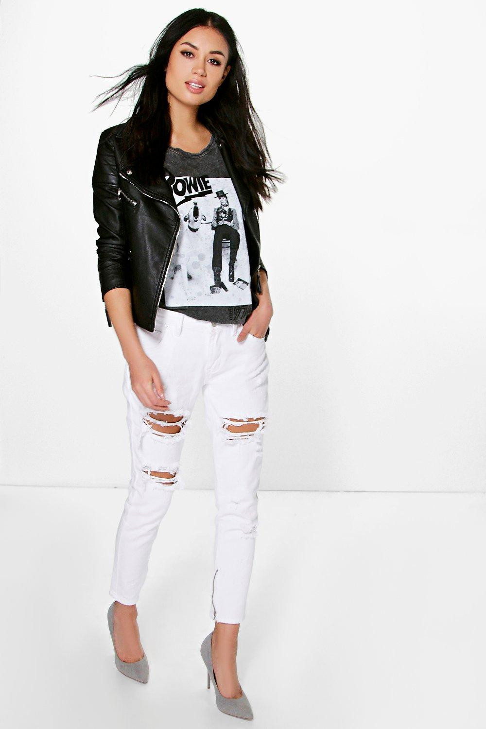 boohoo Ria Distressed White Mom Jeans - white | Boohoo.com (US & CA)