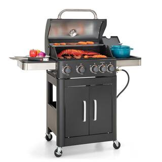 4-Burner Propane Gas Grill and Griddle Combo in Black with Cooking Grates Plate and Side Burner | The Home Depot