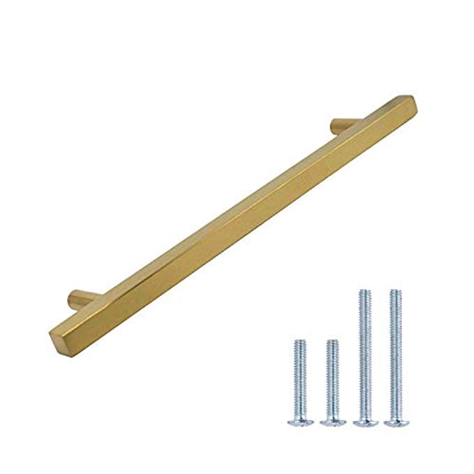 Brass Drawer Pulls and Knobs 7 9/16" 192mm Screw Spacing Pack of 6 Brushed Gold Cabinet Pull 10" 256 | Amazon (US)