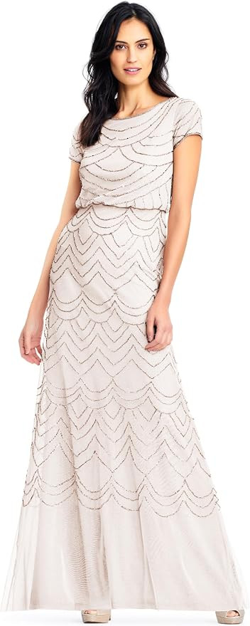 Adrianna Papell Womens Short Sleeve Blouson Beaded Gown | Amazon (US)