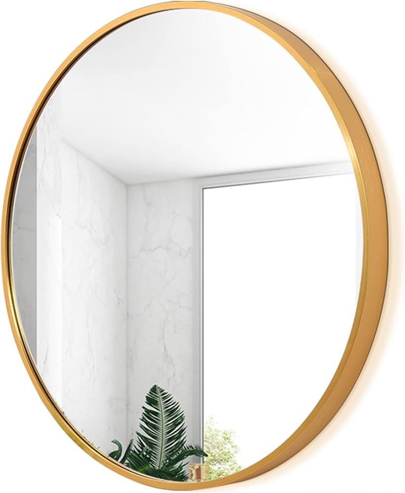 ZWLI Round Wall Mount Hook Mirror with Gold Mirror Metal Frame for Bathroom,Home Decor,Bedroom,40... | Amazon (US)