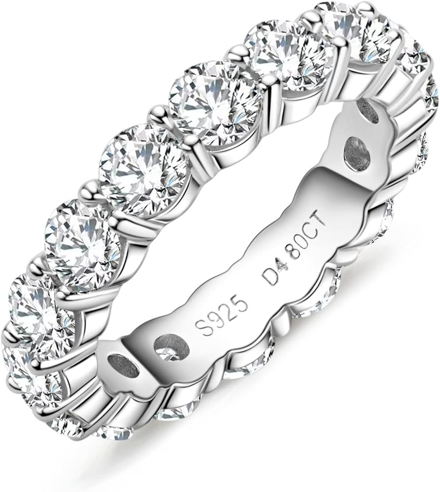 Eternity Ring for Women 18K White Gold Plated Sterling Silver Rings Round Cut Cubic Zirconia Wedd... | Amazon (US)