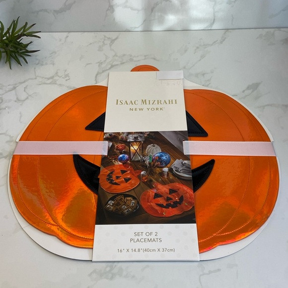 New Holographic Isaac Mizrahi Orange iridescent Pumpkin Halloween Placements | Poshmark