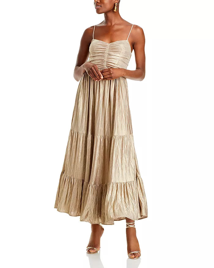 Metallic Ruched Tiered Midi Dress - 100% Exclusive | Bloomingdale's (US)
