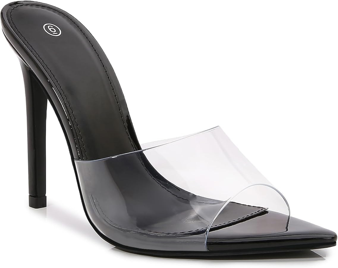 Women Clear Pointed Toe Sandals Stiletto Heels Transparent Strap High Heels Slip on Mules for Wom... | Amazon (US)