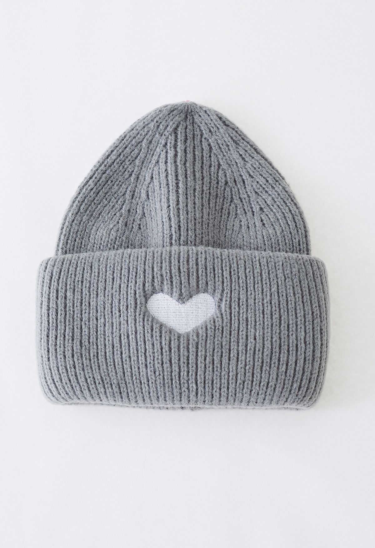 Heart Patch Folded Beanie Hat in Grey | Chicwish