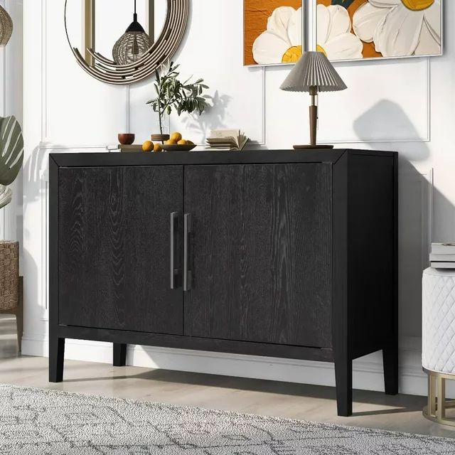 Free Standing Cabinet, Accent Cabinet with 2 Metal Handles and 2 Doors, Modern Wood Buffet Sidebo... | Walmart (US)