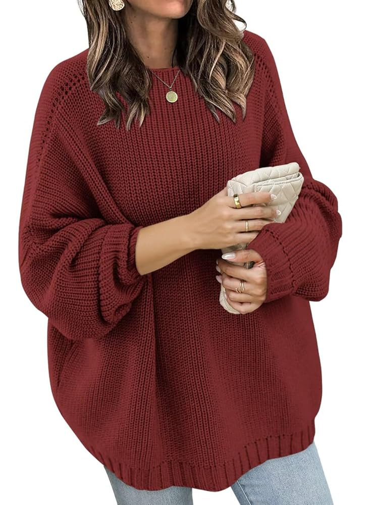 Wkior Women's Oversized Sweaters Loose Casual Batwing Sleeve Solid Mock Neck Knitted Jumper Tops | Amazon (US)